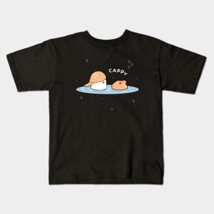 A Ghost and a Capybara meet at a Pond Kids T-Shirt